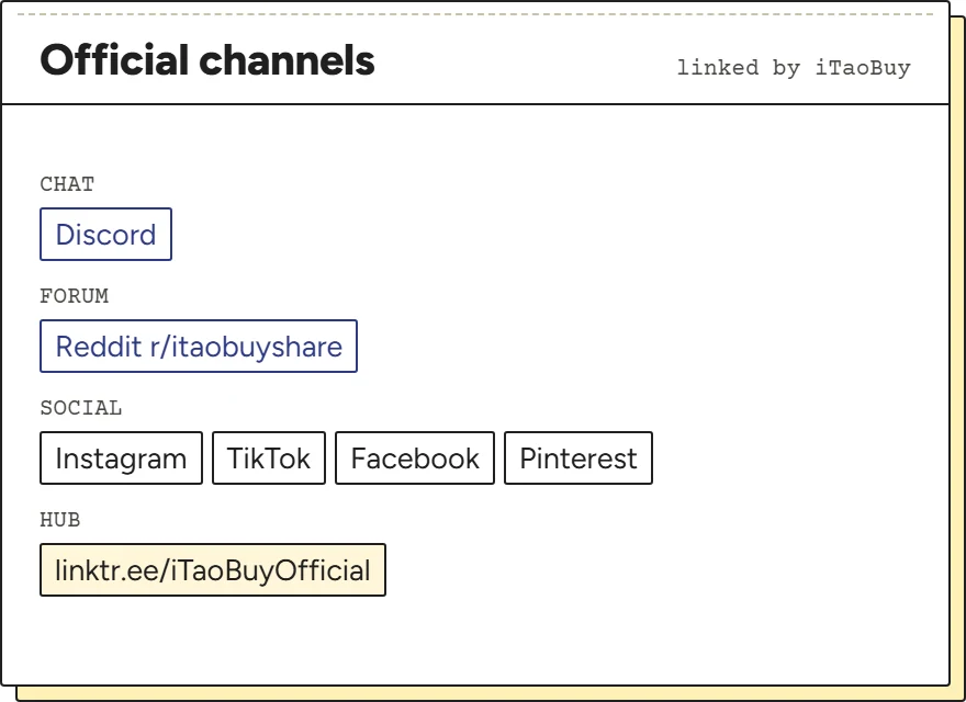 Groups of iTaoBuy's official community channels by type